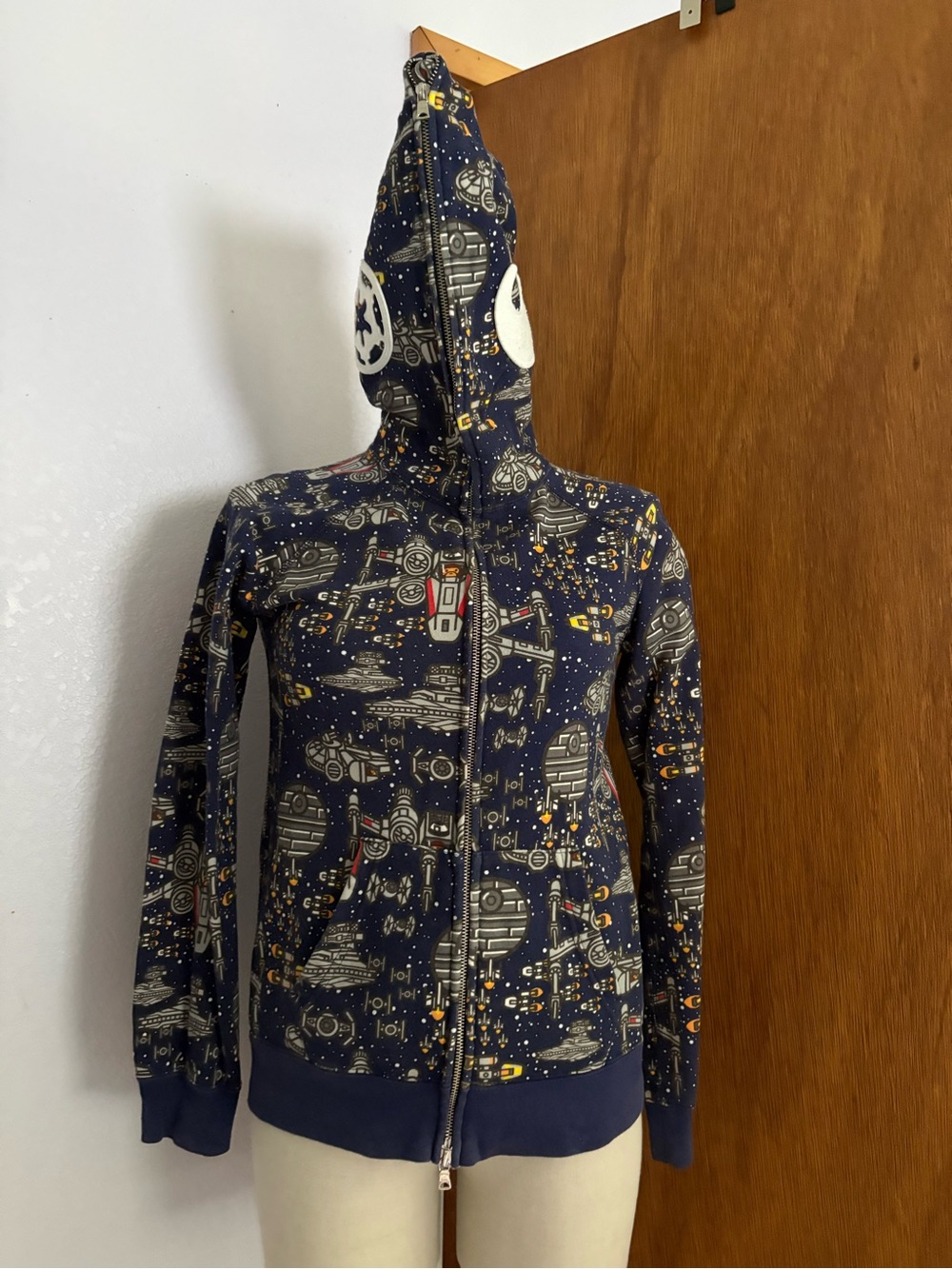BAPE x STAR WARS  sz XS Full Zip Navy Blue Hoodie Fleece Bathing Ape Japan - Picture 2 of 13